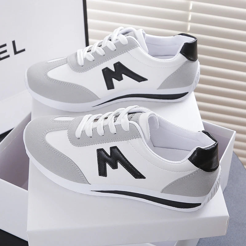 New 2024 Women Casual Walking Shoes Summer Flat Lace Up Leather High Quality Sneakers Fashion Flat-Bottomed Female Gump Sneakers
