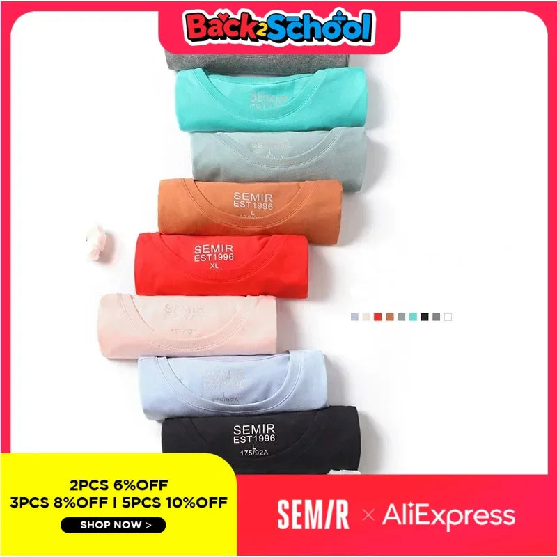 Semir Summer Cotton T Shirts Men 2024 Simple O Neck Stretch Solid New Tops Clothing Casual Tshirt Man Streetwear Cool Tee Shirts - Live Store 4U