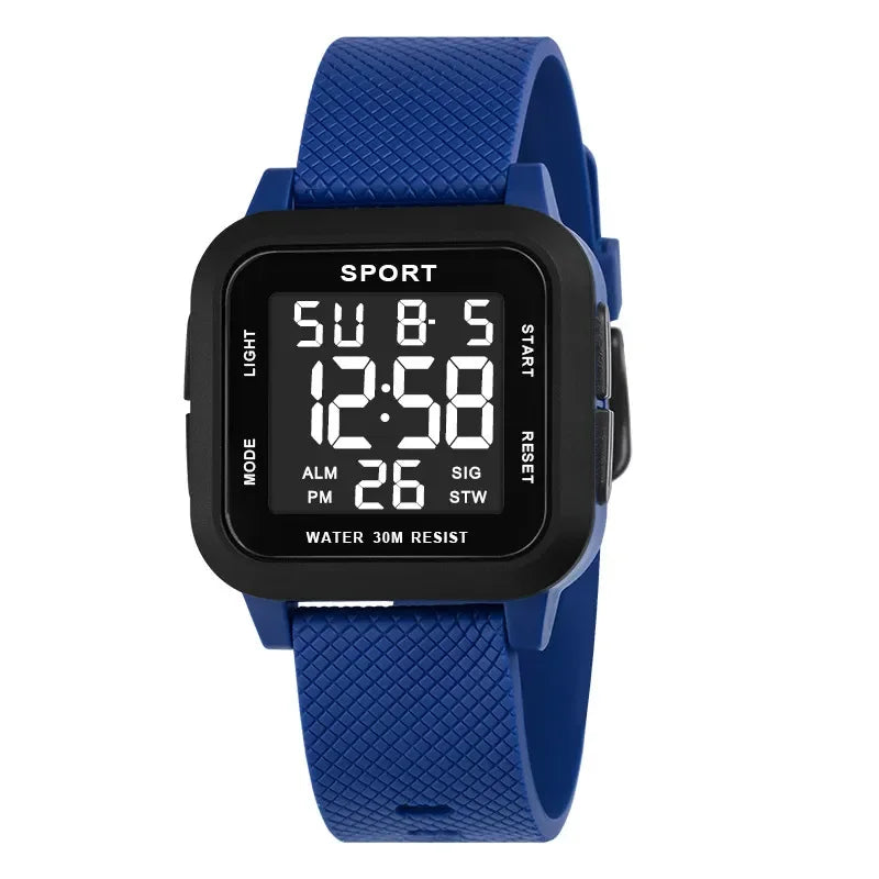 YIKAZE Black Sports Watch Men's Digital Watch Alarm Chrono Clock 3Bar Waterproof Military Men Watches LED Electronic Wristwatch