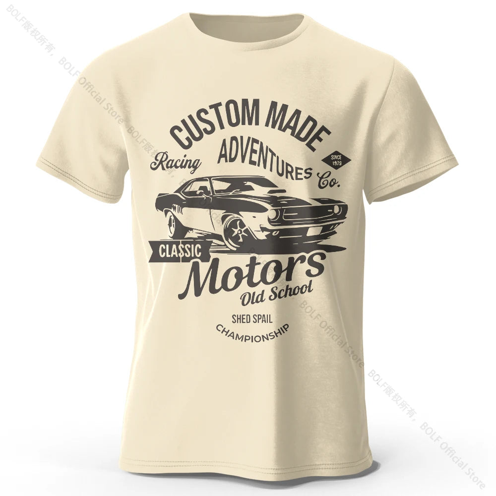 Men's Motors Printed T-Shirt 100% Cotton Oversized Vintage Old School Graphic Tees for Men Women Summer Tops - Live Store 4U