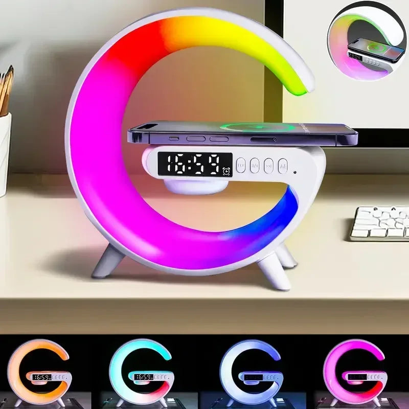 Multifunction Wireless Charger Pad Stand Speaker TF RGB Night Light Fast Charging Station for iPhone 16 15 Samsung Xiaomi Huawei