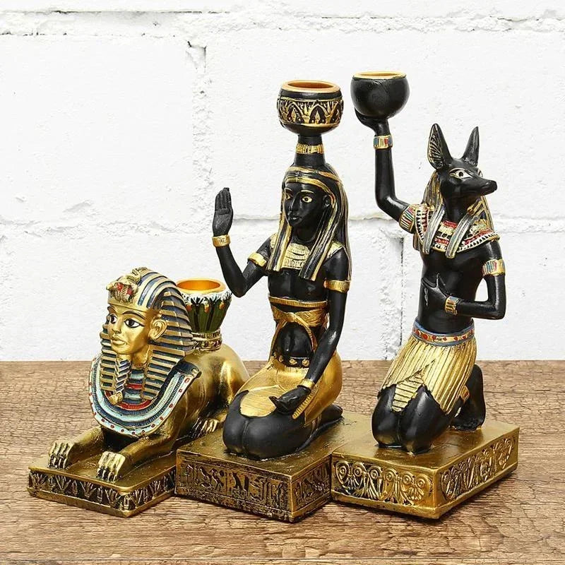 Resin Figurines Candleholder Retro Ancient Egyptian Goddess Sphinx Anubis Shape Candlestick Crafts Home Decorative Ornaments