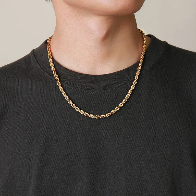 Vnox Dainty Gold Color Rope Chain Necklaces for Women Men,Chic Twisted Collar, Waterproof Stainless Steel Link 2/3/4/5mm Width - Live Store 4U