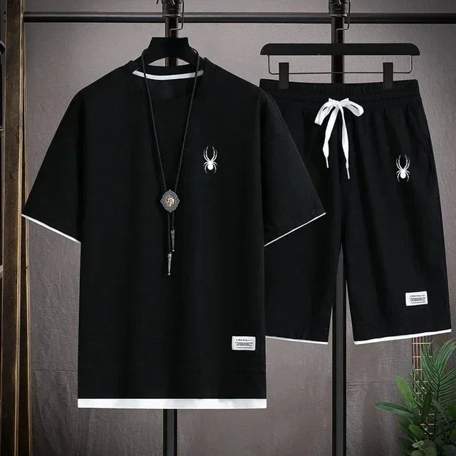 Men's short sleeved T-shirt and sports shorts set casual sportswear Korean fashion summer - Live Store 4U