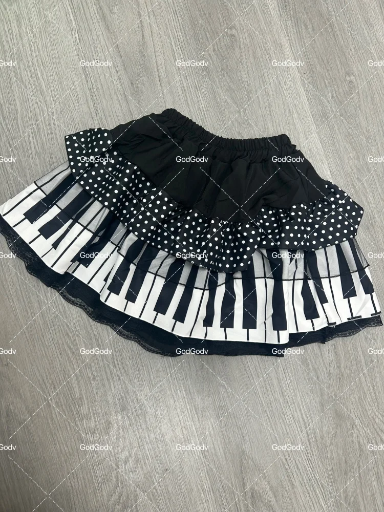 Spring Black White Spliced Women Short Skirt 2025 Y2k Slim Design Harajuku Mini Skirt Female Empire Korea Style Chic Piano Skirt - Live Store 4U