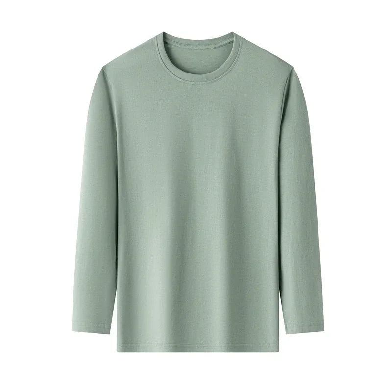 Men's Solid Color Round Neck Cotton Long Sleeved T-shirt Summer Comfortable Top - Live Store 4U
