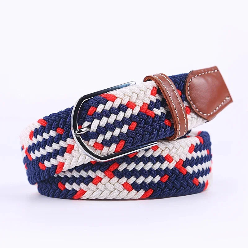 107/120/130cm UNISEX Casual Knitted Pin Buckle Women Belt Woven Canvas Elastic Expandable Braided Stretch Jeans Belts for Men - Live Store 4U