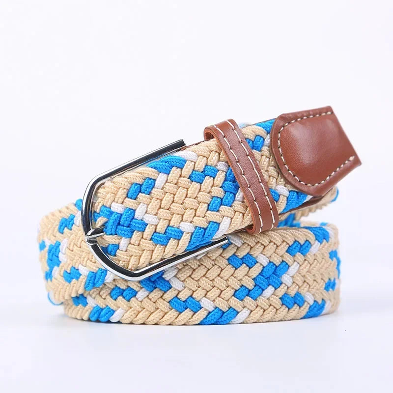 107/120/130cm UNISEX Casual Knitted Pin Buckle Women Belt Woven Canvas Elastic Expandable Braided Stretch Jeans Belts for Men - Live Store 4U