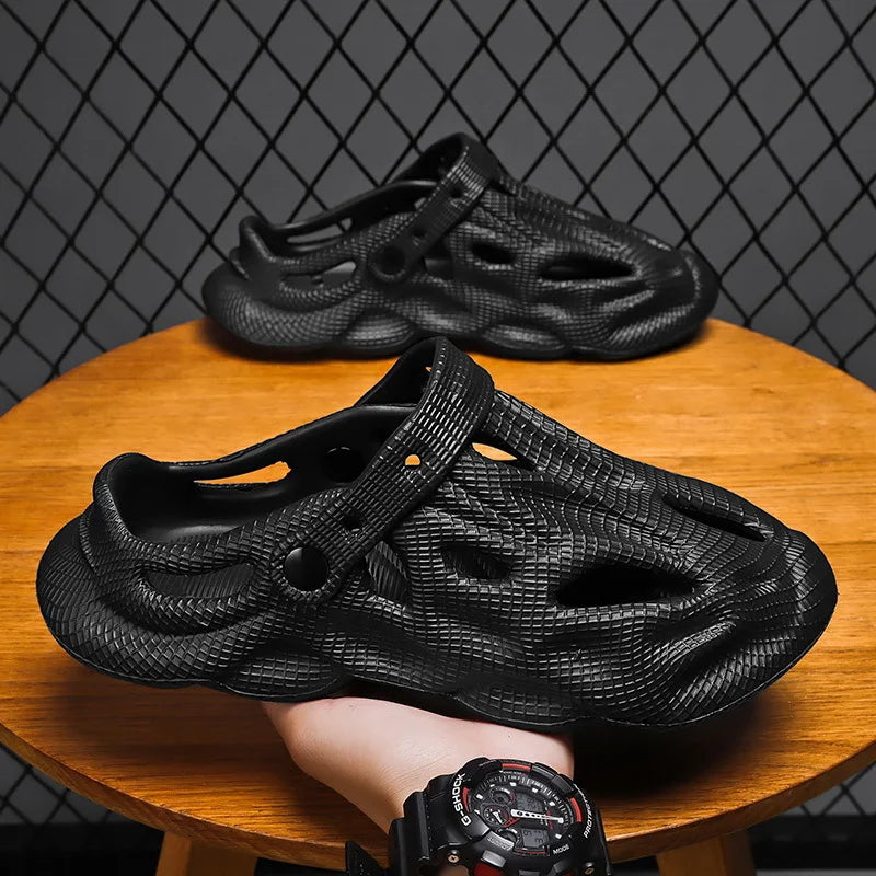 Shevalues Summer New Hollow Sandals For Men Outdoor Fashion Hole Clogs Slippers Men Non-slip Garden Shoes Soft Sole Beach Slides