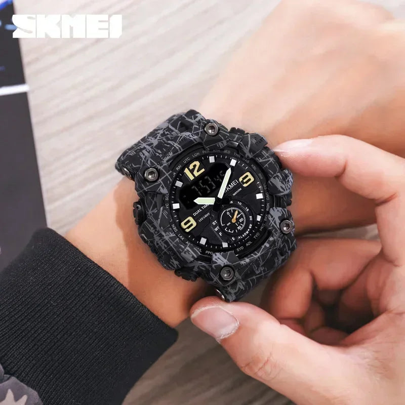 SKMEI 1637 Dual Movement 3 Time Sport Wristwatch Mens Waterproof Electronic Watches montre homme Shockproof Digital Men Watch