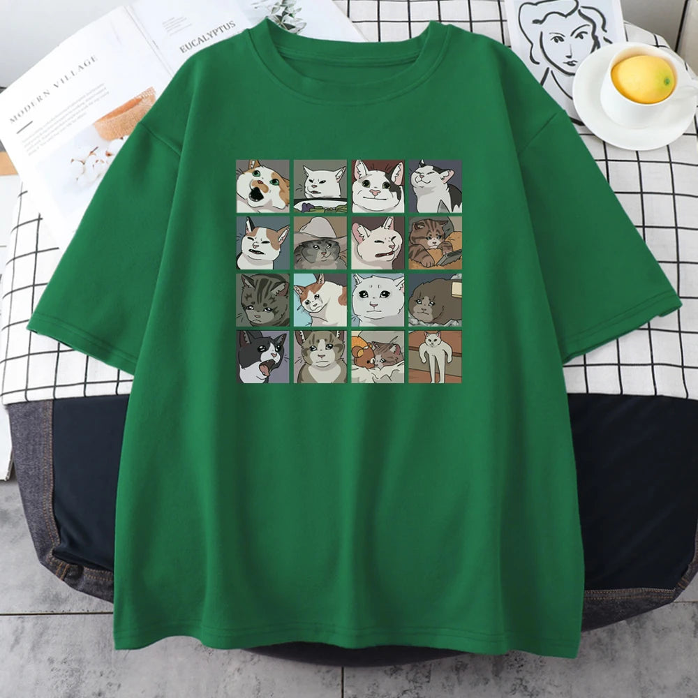 Meme Cats Puzzle Creativity Printed Men T-Shirts Beach Breathable Funny Clothing Oversize Casual Cotton Tops Mans Short Sleeve - Live Store 4U