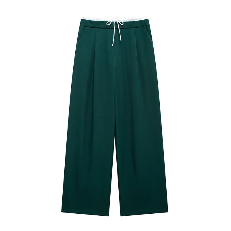 Willshela Women Fashion Solid Lace Up Side Zipper Straight Pants Vintage High Elastic Waist Female Chic Lady Trousers - Live Store 4U