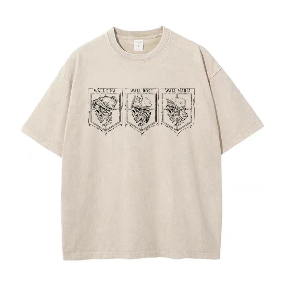 Men Washed Anime Attack On Titan T-Shirt Hip Hop Streetwear Graphic Print Oversize Tshirt Short Sleeve Cotton Loose Vintage Tops - Live Store 4U