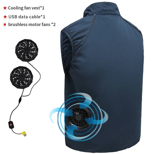 Men Summer Air Conditioning Clothing Fan Cooling Vest 2022 New USB Charging Cooling Sport Man Outdoor Solid Color Coat Plus Size - Live Store 4U