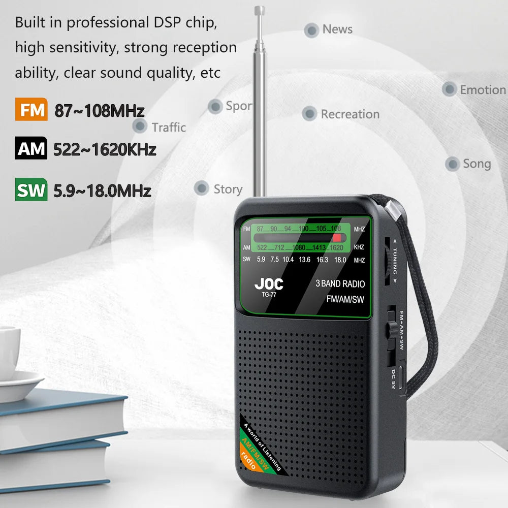 Portable Pocket Radio AM/FM/SW 3-Band Mini Portable Radio For Running Walking,Support Earphone Rechargeable Radio FM Receiver