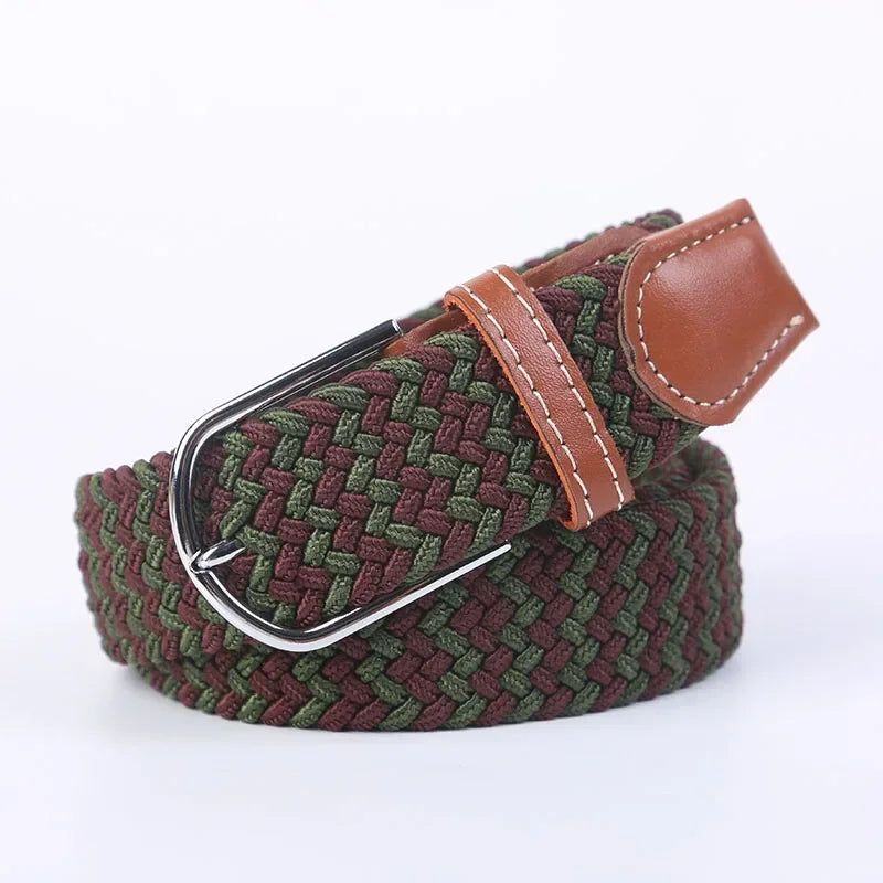 107/120/130cm UNISEX Casual Knitted Pin Buckle Women Belt Woven Canvas Elastic Expandable Braided Stretch Jeans Belts for Men - Live Store 4U
