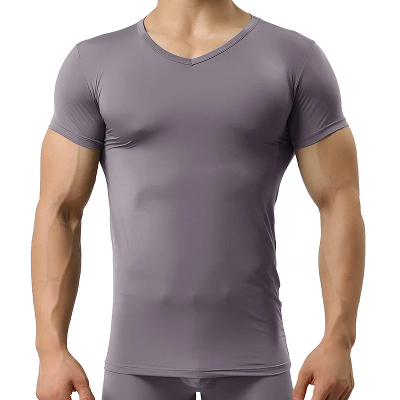 Men's Sheer Undershirts Man Ice Silk Mesh See through Basics Shirts Sexy Fitness Bodybuilding Underwear - Live Store 4U