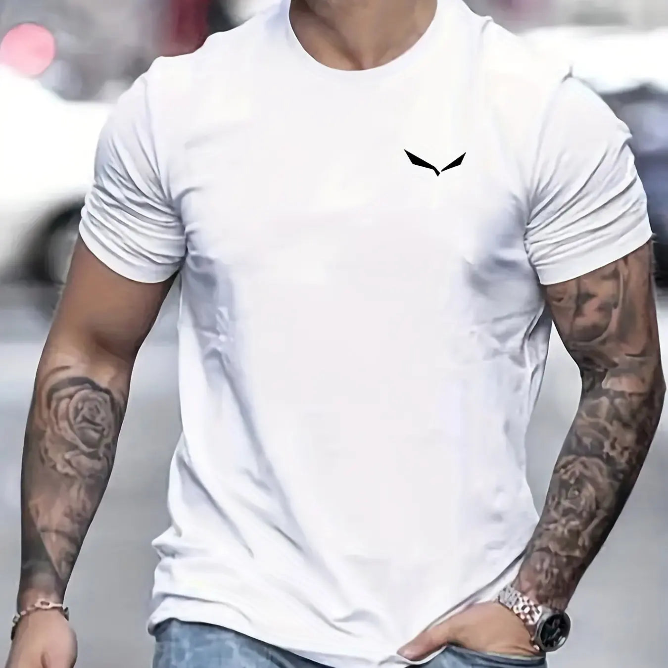 Men's Summer Loose Size 100% Cotton Bird Print Slim Fit Casual Round Neck Short Sleeve T-shirt Top - Live Store 4U
