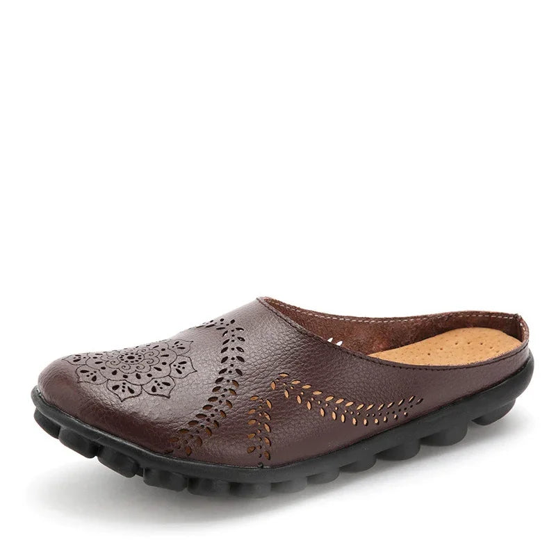 2023 Summer Shoes Woman Genuine Leather Women Flats Hollow Women's Loafers Female Solid Shoe Size 35-44 Sneakers Shoes