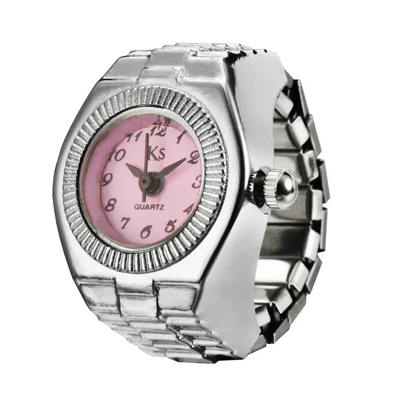 Vintage Punk Finger Watch Mini Elastic Strap Alloy Watches Couple Rings Jewelry Clock Retro Roman Quartz Watch Rings Women Men - Live Store 4U