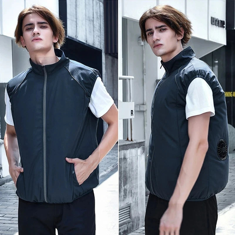 Men Summer Air Conditioning Clothing Fan Cooling Vest 2022 New USB Charging Cooling Sport Man Outdoor Solid Color Coat Plus Size - Live Store 4U