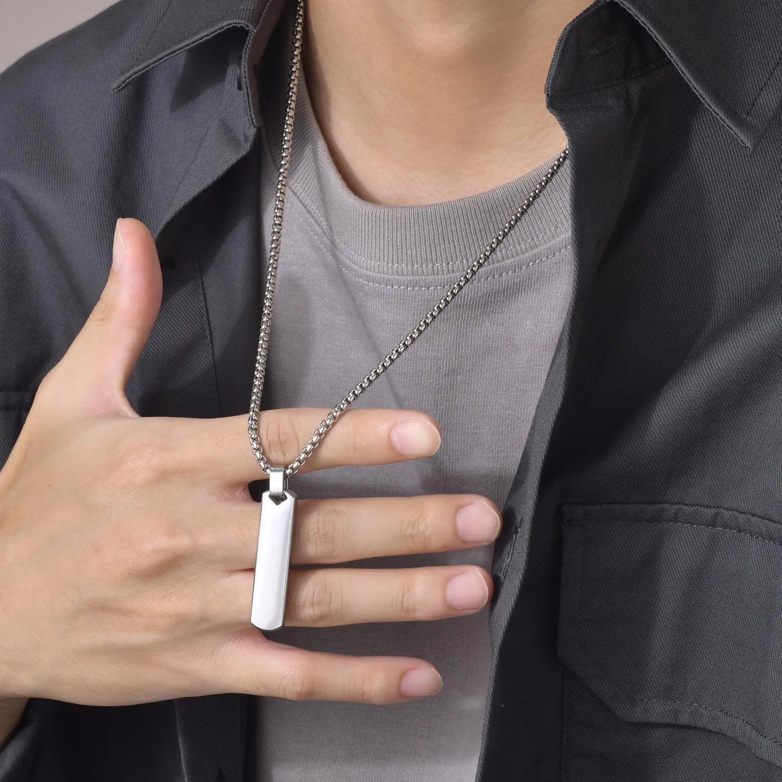 2pcs/set Vertical Bar Stacked Necklaces for Men Boys,Wateproof Stainless Steel Cuban Chain Collar,Stylish Jewelry Sets Gifts