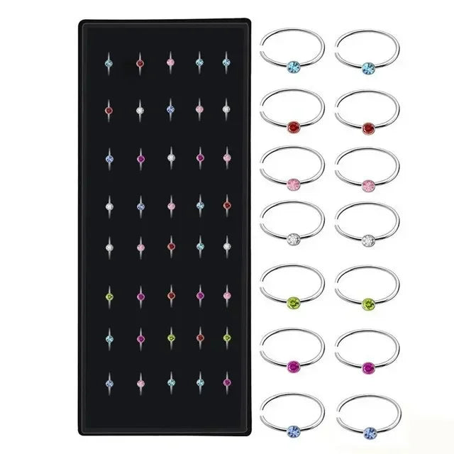 Fashion Crystal Stainless Steel Nose Stud Piercing for Women Hypoallergenic 1.8mm Nose Ring Straight/L/Screw Shaped Body Jewerly