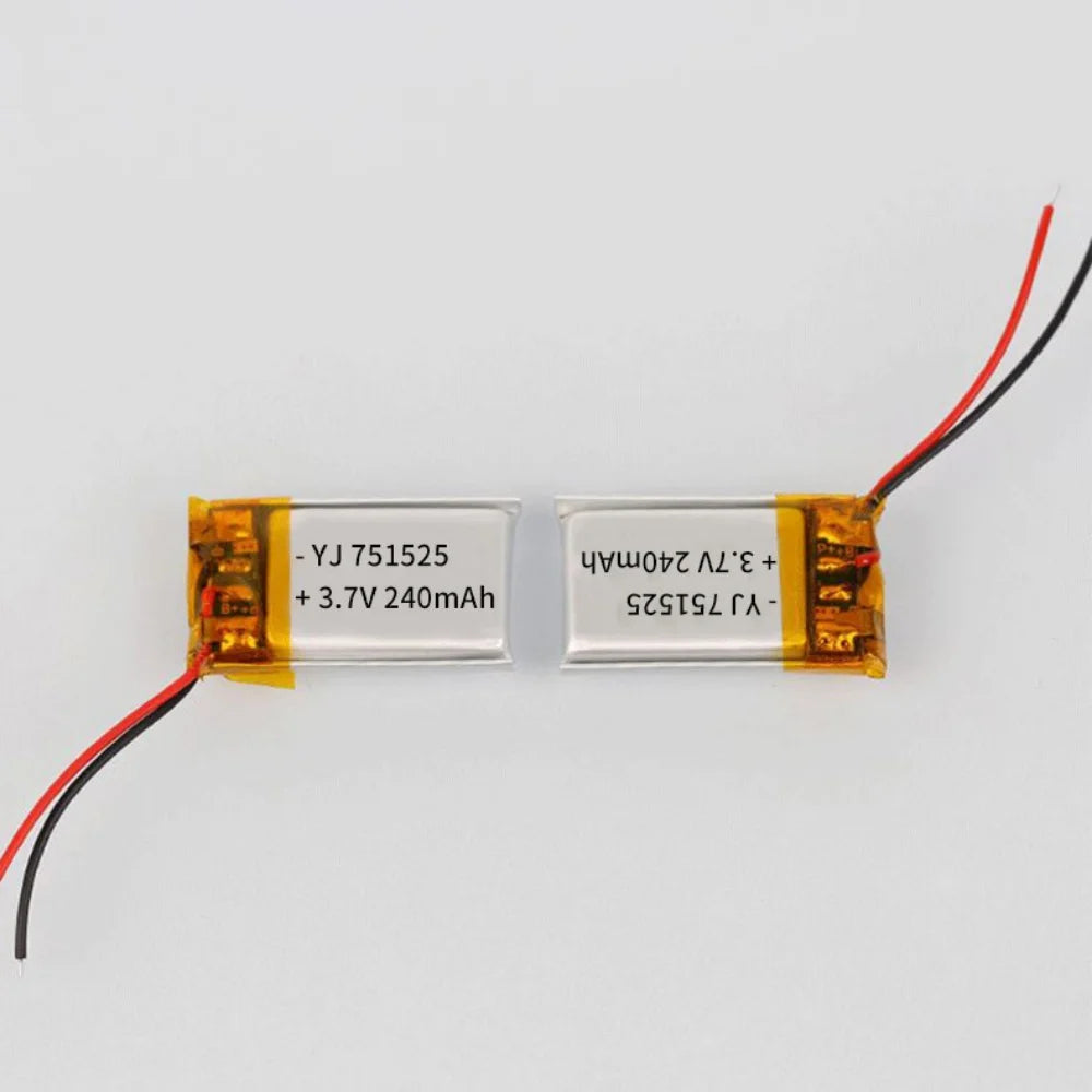 3.7V 240mAh Polymer Lithium LiPo Rechargeable Battery 751525 For Bluetooth headset, beauty instrument, selfie stick, spray, etc