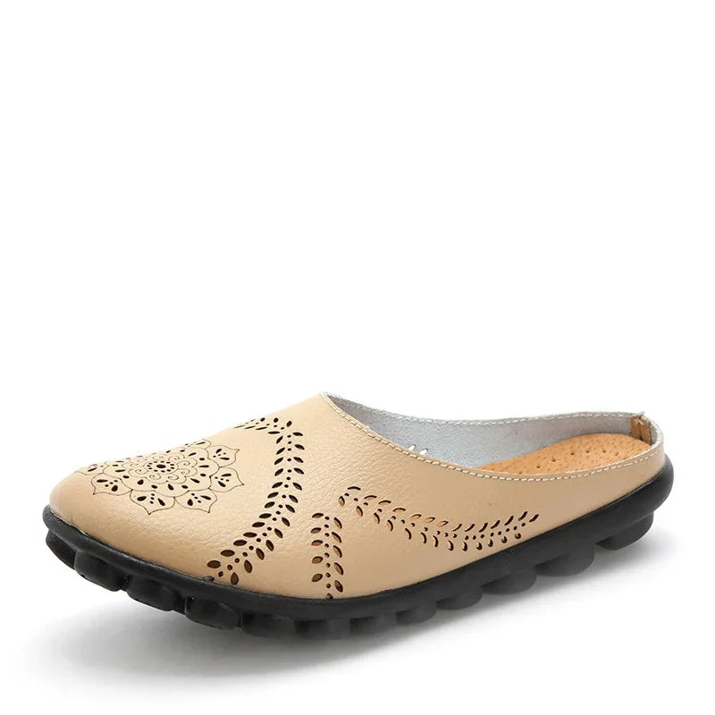 2023 Summer Shoes Woman Genuine Leather Women Flats Hollow Women's Loafers Female Solid Shoe Size 35-44 Sneakers Shoes