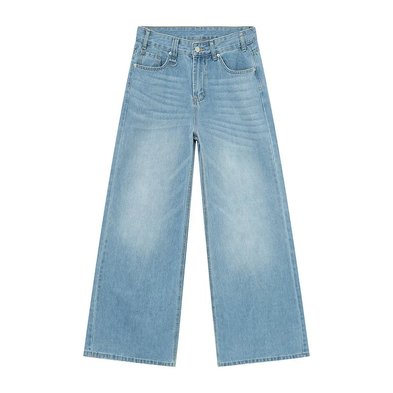IEFB Summer Men's Denim Pants Old Blue Washed Male Jeans Straight Casual Menwear Loose Wide Leg Trousers New Fashion 9C354 - Live Store 4U