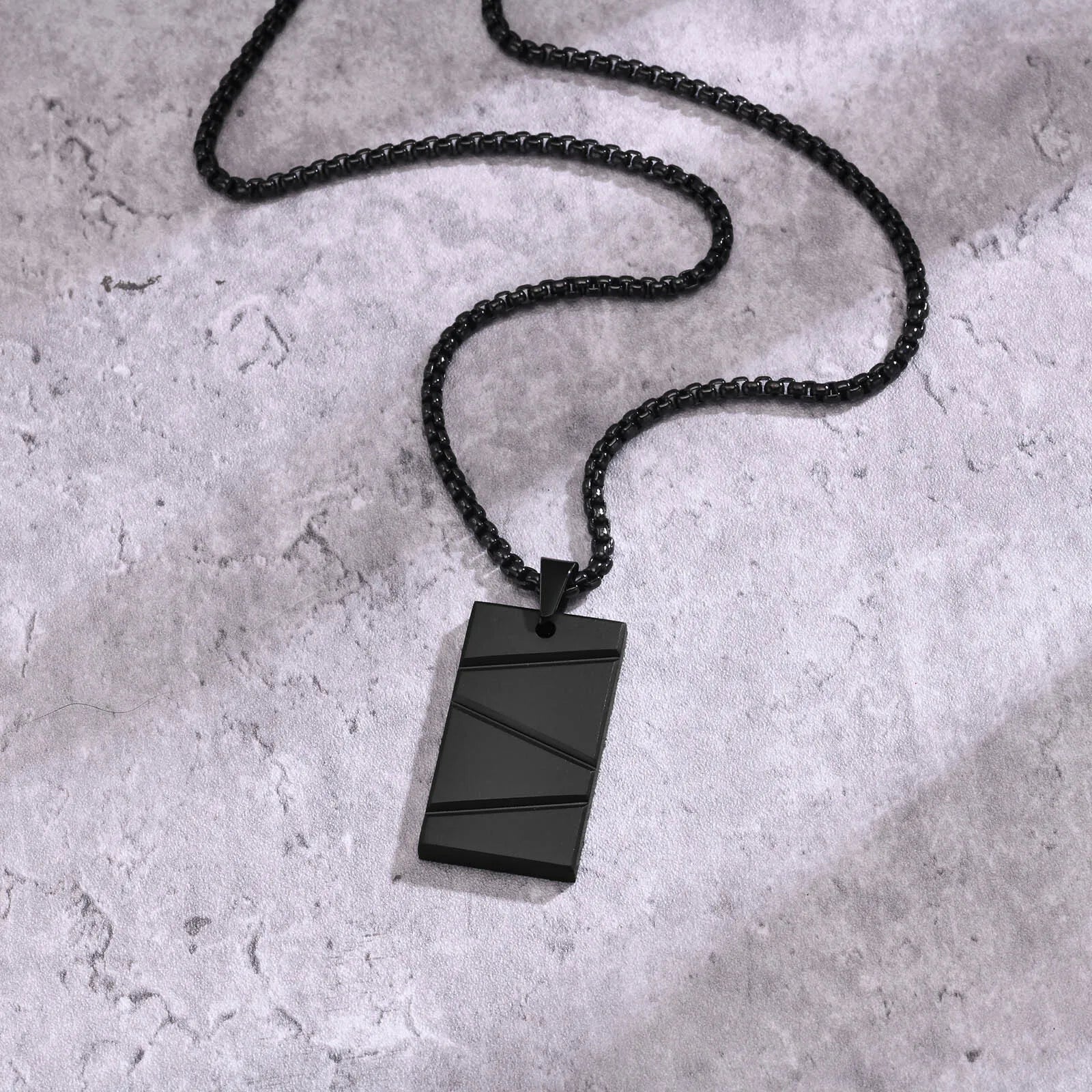 Vnox Small Dogtags Pendant Necklaces for Men Boys,Black Silver Color Stainless Steel Military Dog Tag with Box Chain Gift to Him