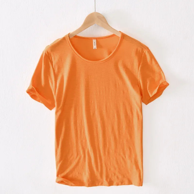 Retro Raw Edge T-Shirt for Men, 100% Cotton, Lightweight,Breathable,Slim-fit, Monochromatic, O-Neck, Casual Basic Top - Live Store 4U