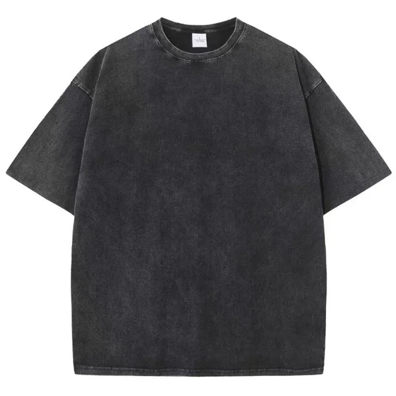 American Style Retro Heavyweight Solid Color Short Sleeved T-shirt Men Women Summer Street Trendy Washed Old Oversized Clothes - Live Store 4U