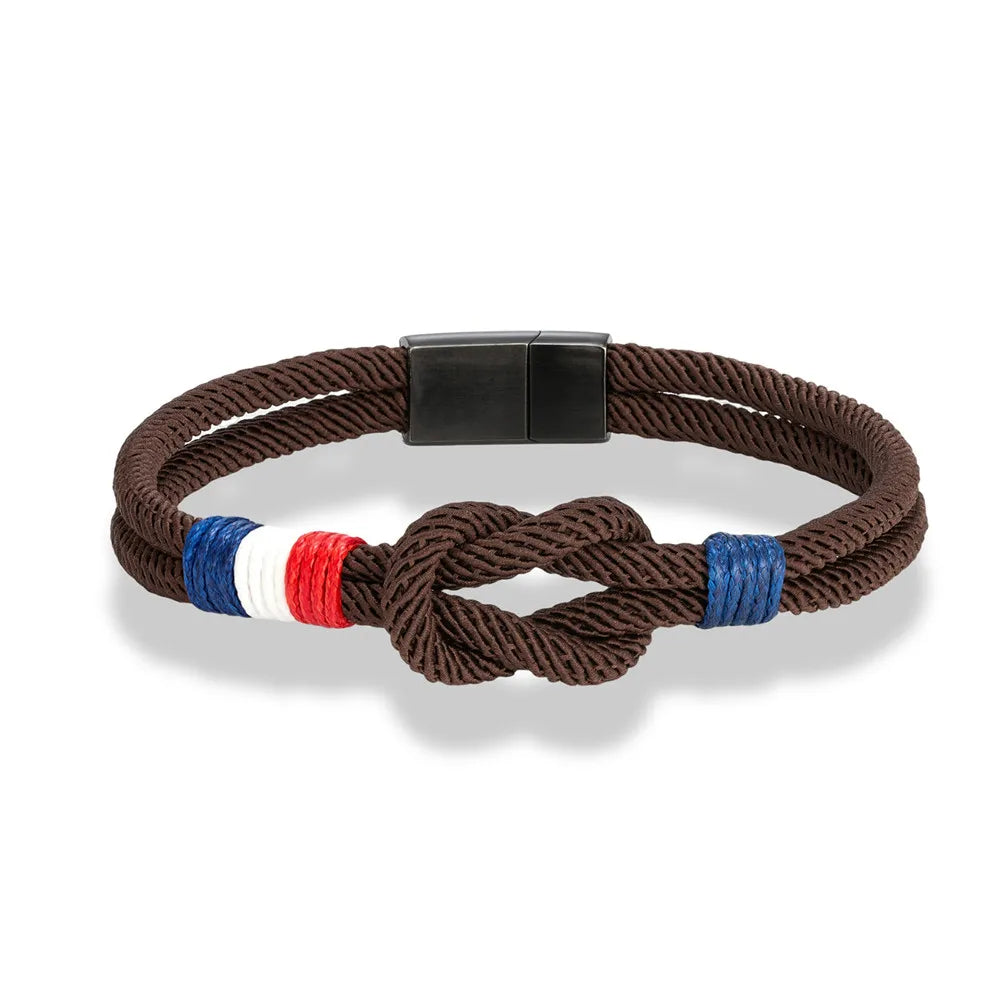 MKENDN Black Stainless Steel Square Knot Rope Bracelet Men Women Handmade Woven Double-Layer Design France Flag Couple Jewelry - Live Store 4U