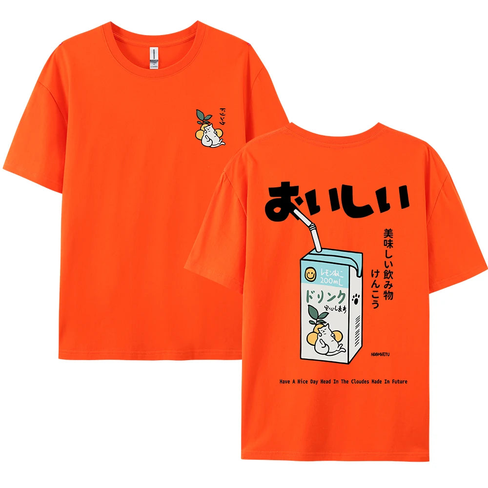 Cute Japanese Cat Print Oversized T-shirt men Women Short Sleeve Loose Casual Tee Shirt Streetwear Tops Cotton Harajuku Clothing - Live Store 4U