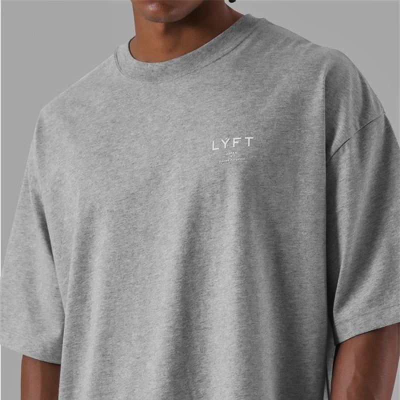ONE POINT LYFT Print Big T Shirt Men Running Sport Gym Fitness Training Oversized 100% Cotton T-shirt Mens Bodybuilding Tee Tops - Live Store 4U