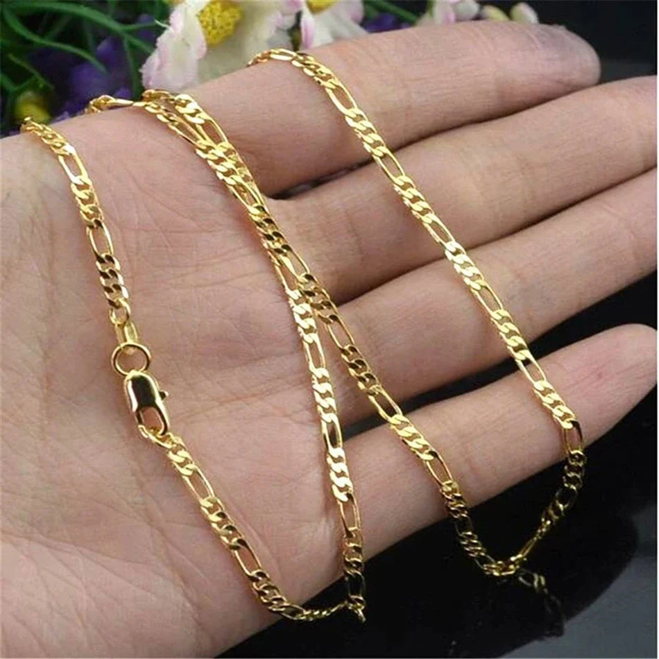 Exquisite Fashion 18K Gold Filled Necklace For Women Men Size 16-30 Inch Jewelry 4mm Figaro Chain Necklaces Wholesale - Live Store 4U