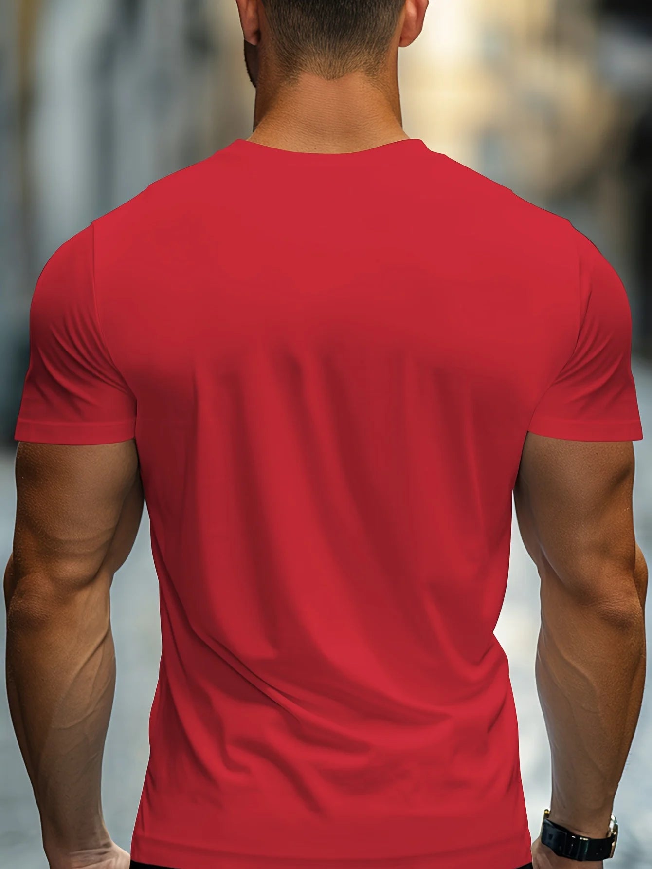 Men's 100% cotton casual sports loose oversized Focus print round neck short sleeved T-shirt top - Live Store 4U