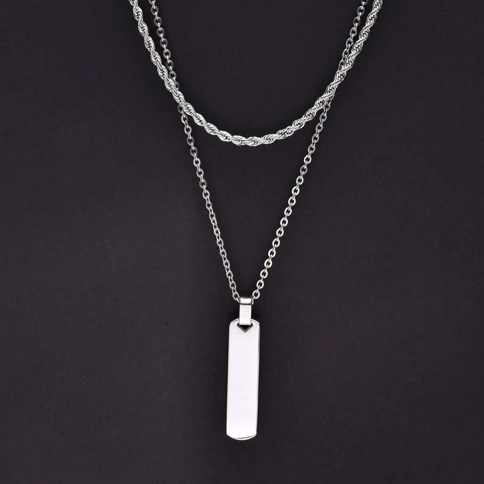 2pcs/set Vertical Bar Stacked Necklaces for Men Boys,Wateproof Stainless Steel Cuban Chain Collar,Stylish Jewelry Sets Gifts