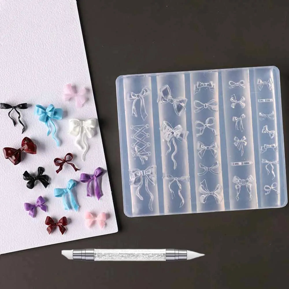 1 set Cute Ballet Bows Nail Art Molds Tools for Charms Exquisite Template Decorations Supplies for Carving Tool DIY Accessories