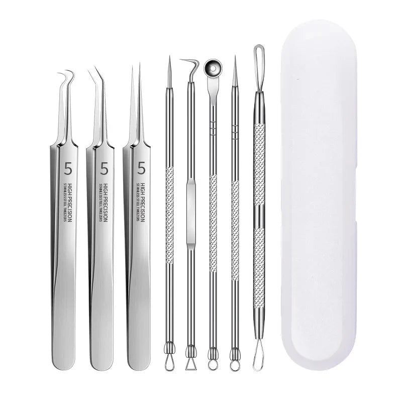 1/8Pcs PcCell Pimples Blackhead Remover Clip Ultra-fine Tweezers Black Dots Blackhead Extractor Acne Needle Facial Cleaner Skin