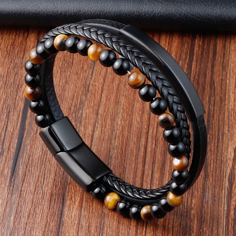 Charm Braid Rope Bracelet For Men Stainless Steel Magnetic Buckle Genuine Leather Bracelets & Bangles Male Female Jewelry - Live Store 4U