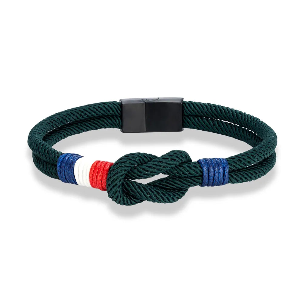 MKENDN Black Stainless Steel Square Knot Rope Bracelet Men Women Handmade Woven Double-Layer Design France Flag Couple Jewelry - Live Store 4U