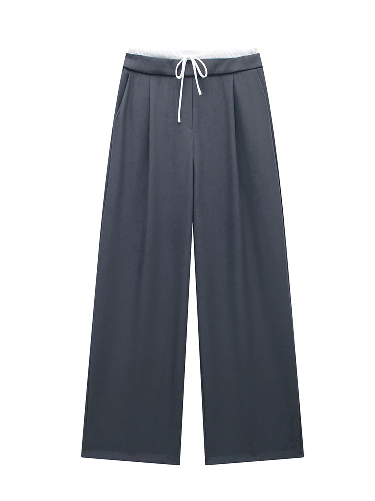 Willshela Women Fashion Solid Lace Up Side Zipper Straight Pants Vintage High Elastic Waist Female Chic Lady Trousers - Live Store 4U