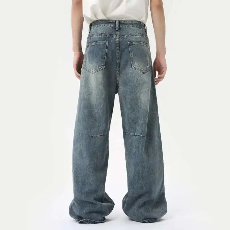 IEFB American Style Men's Denim Pants Washing Fashion Loose Men's Straight Trousers Casual Wide Leg Jeans New Summer 2024 9C6303 - Live Store 4U