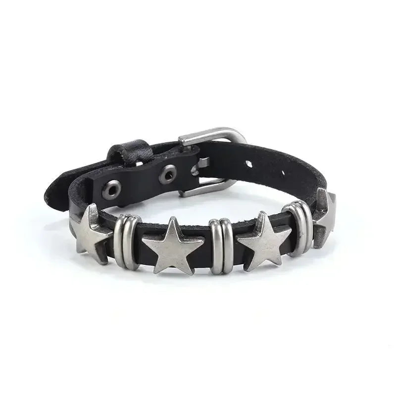 Punk Hip Hop Rock PU Leather Bracelet Unisex Trendy Chain Skull Pentagram Rivet Bracelet Party Jewelry Accessories - Live Store 4U