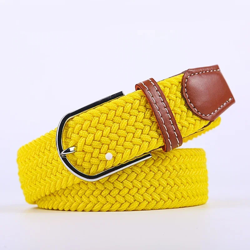 107/120/130cm UNISEX Casual Knitted Pin Buckle Women Belt Woven Canvas Elastic Expandable Braided Stretch Jeans Belts for Men - Live Store 4U