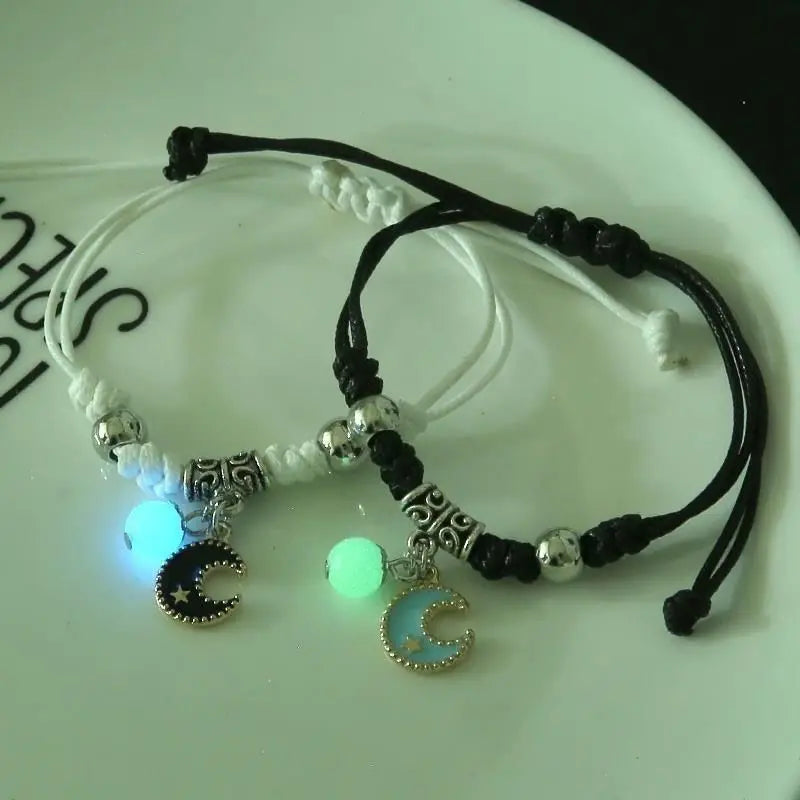 2PC Fashion Luminous Beads Star Couple Bracelet for Women Men Charm Cat Flower Heart Moon Love Matching Friend Bracelet Jewelry - Live Store 4U
