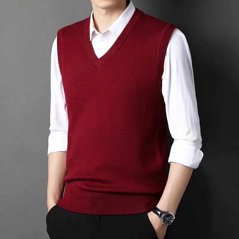 Men's Solid Color Sweater Vest Casual Fashion Warm Top for All Seasons Comfortable Breathable Layering Essential - Live Store 4U