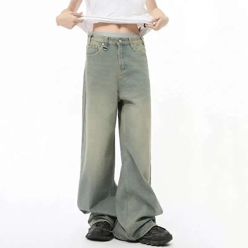 IEFB 2024 Autumn Men Denim Pants Straight Droop Vintage Loose Bottom Straight Wide Leg Casual Male Trousers Korean Style 9C1519 - Live Store 4U